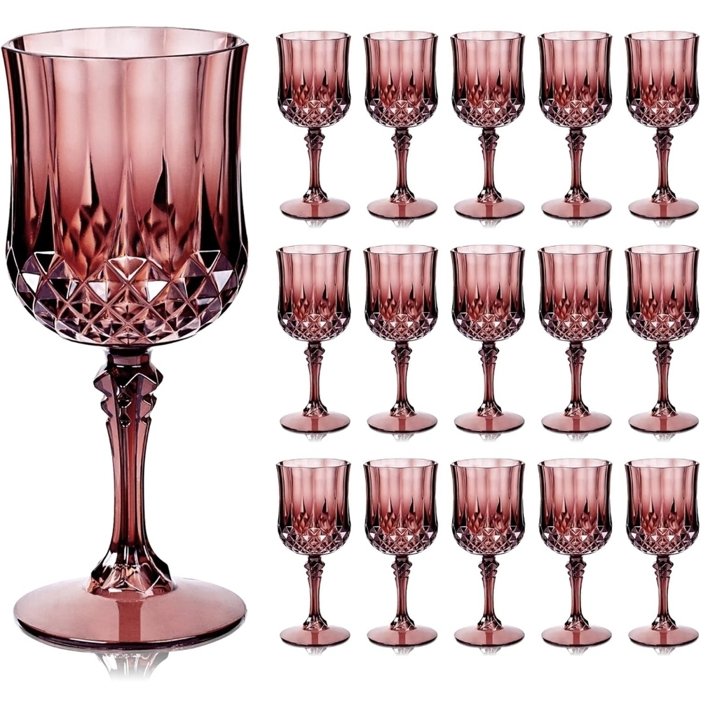 24PCS Burgundy Plastic Wine Glasses - 7 Oz Plastic Goblets for Party - Burgundy